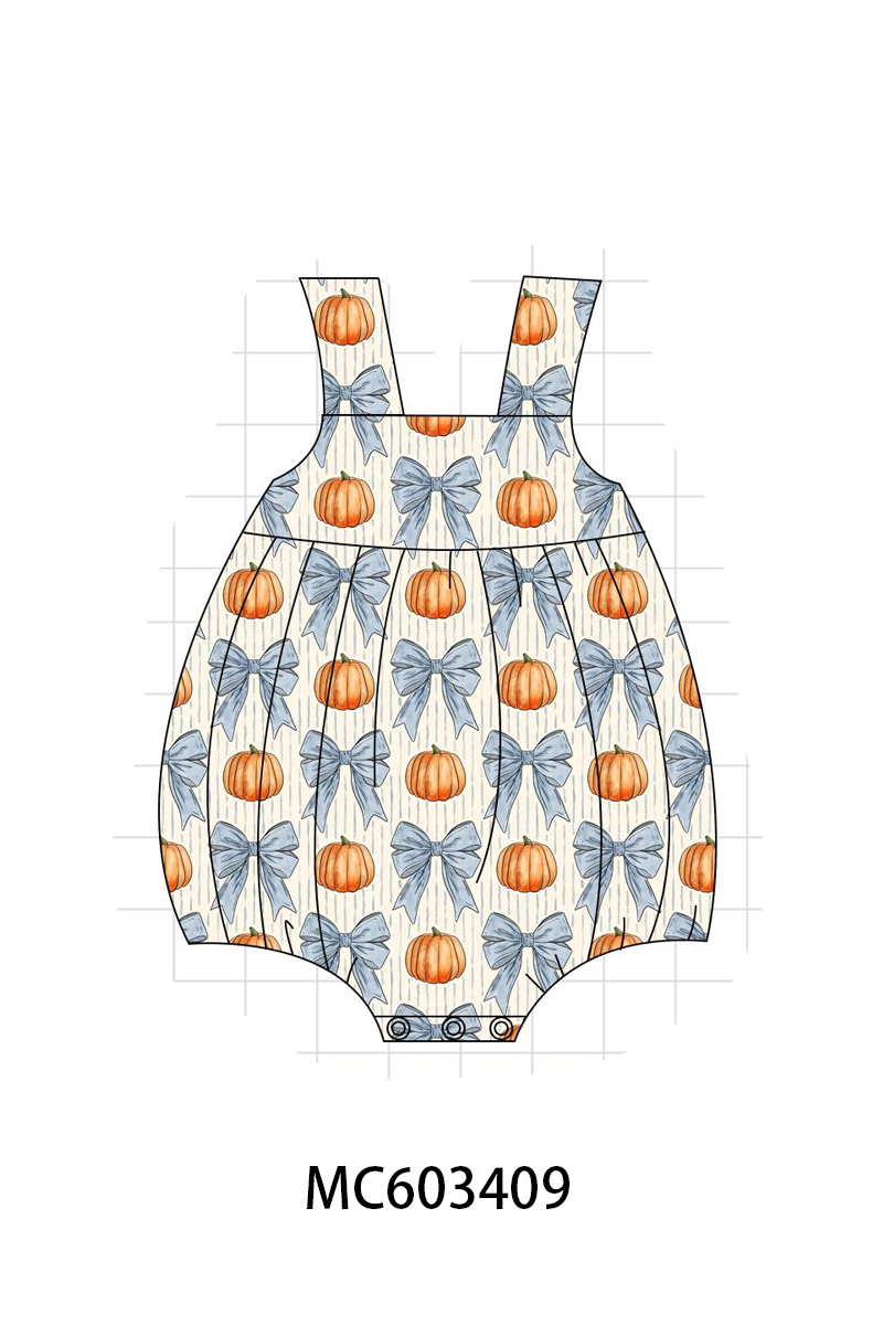 PO83 Blue pumpkin bow print bamboo collection