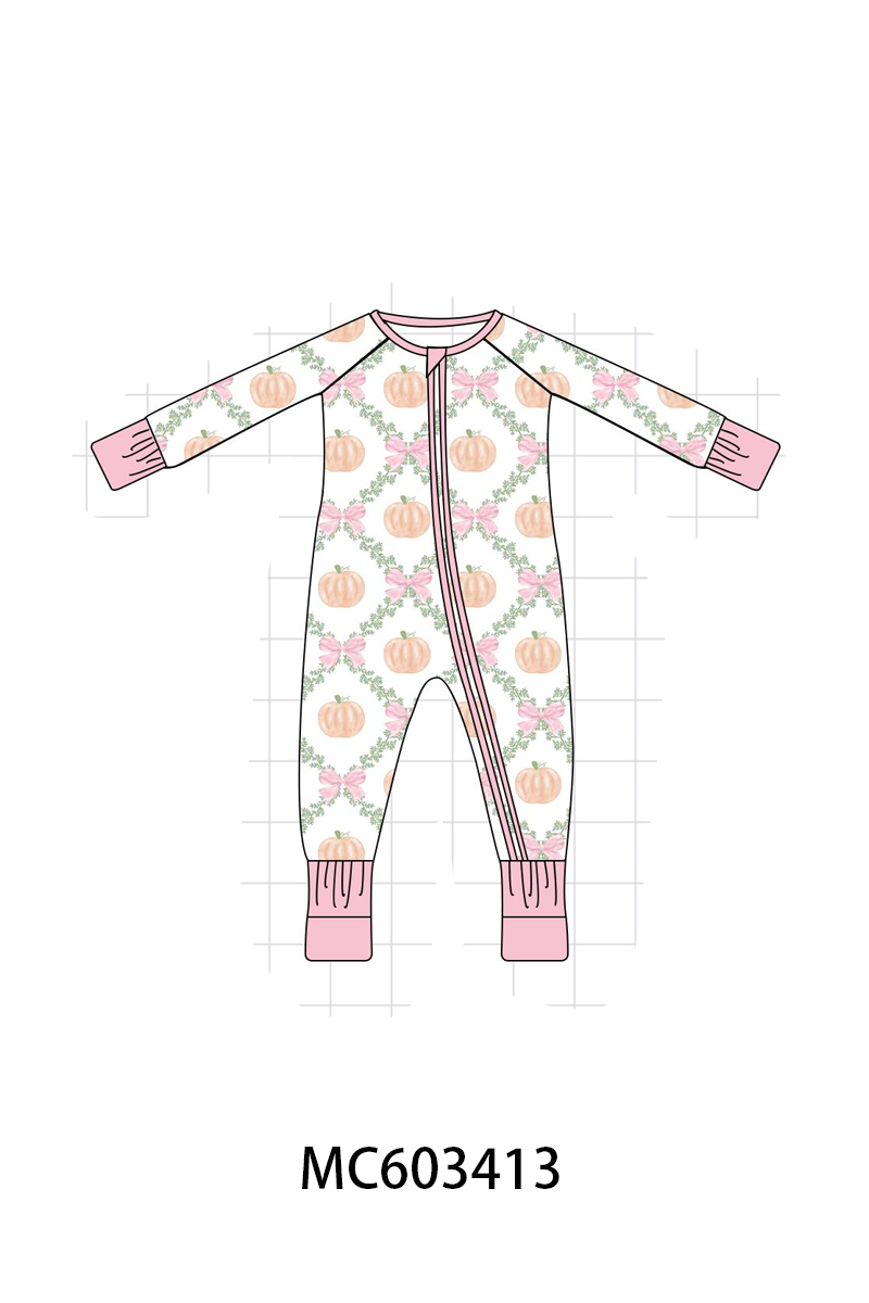 PO83 Pink pumpkin bow print bamboo collection