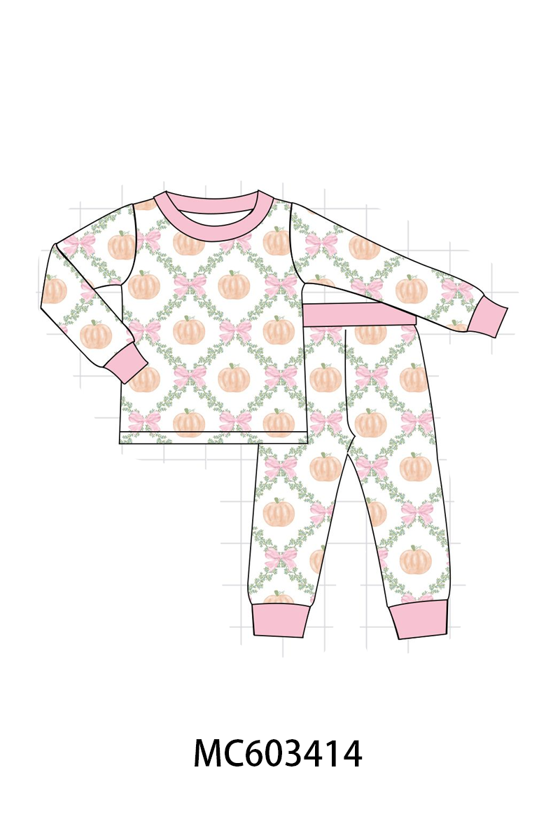 PO83 Pink pumpkin bow print bamboo collection