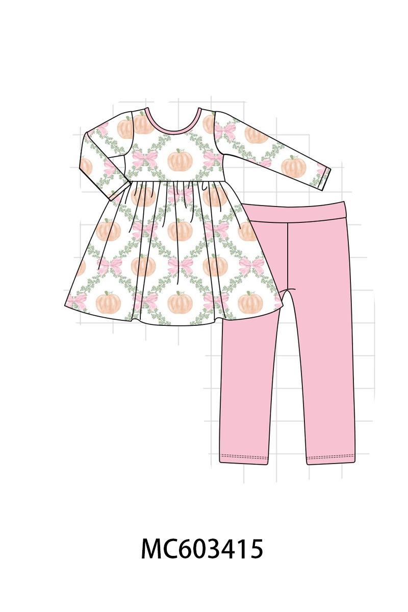 PO83 Pink pumpkin bow print bamboo collection