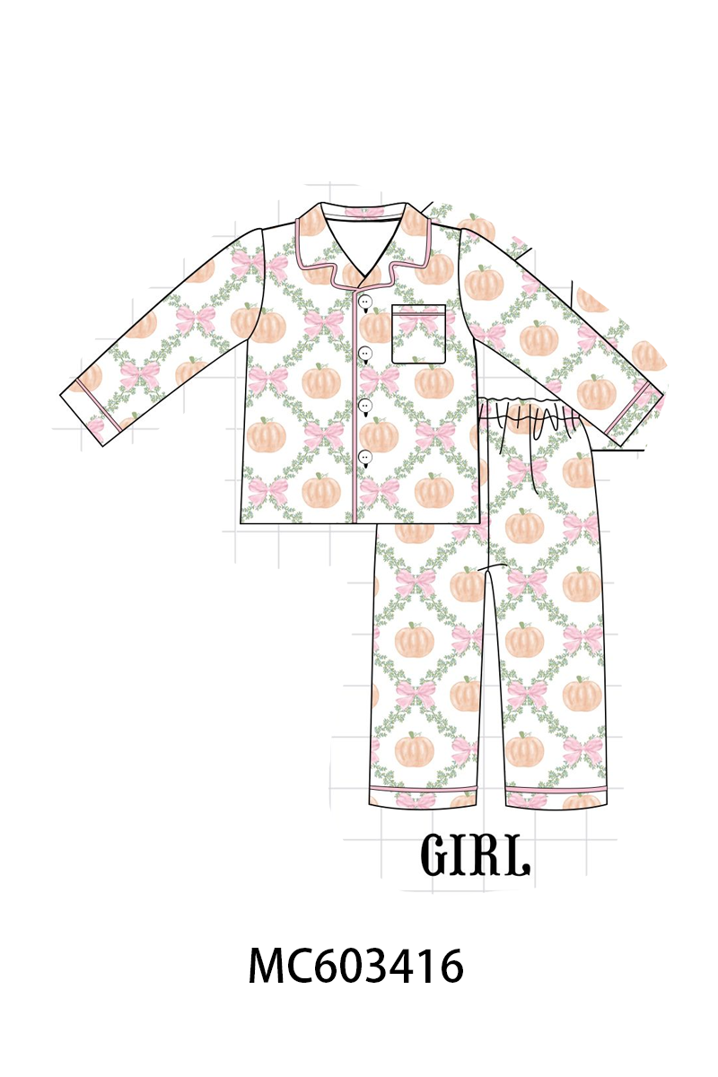 PO83 Pink pumpkin bow print bamboo collection
