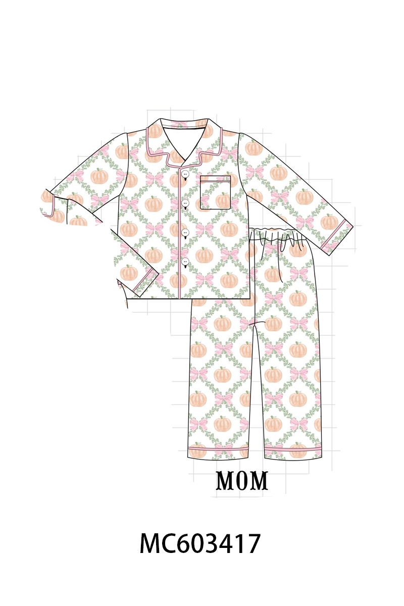 PO83 Pink pumpkin bow print bamboo collection
