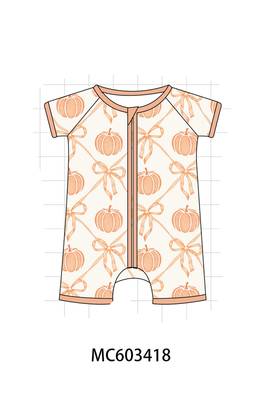 PO83 Coral pumpkin bow print bamboo collection