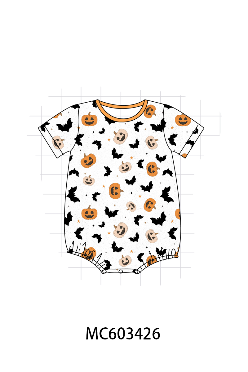 PO83 Orange halloween pumpkin bat print bamboo collection