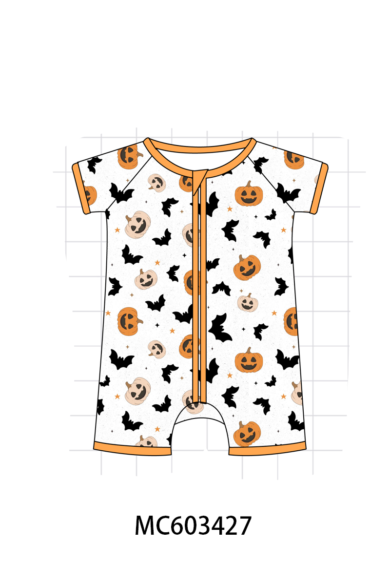PO83 Orange halloween pumpkin bat print bamboo collection