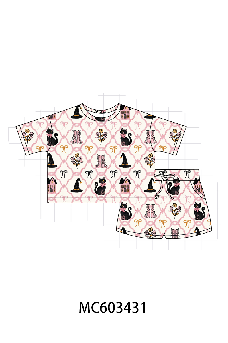 PO83 Pink halloween witch cat castle bamboo collection
