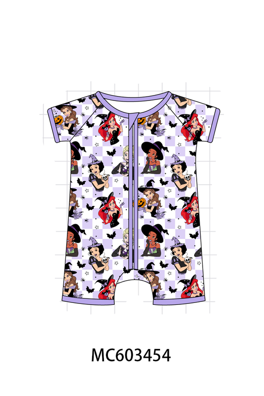 PO83 Purple halloween witch print bamboo checkered collection