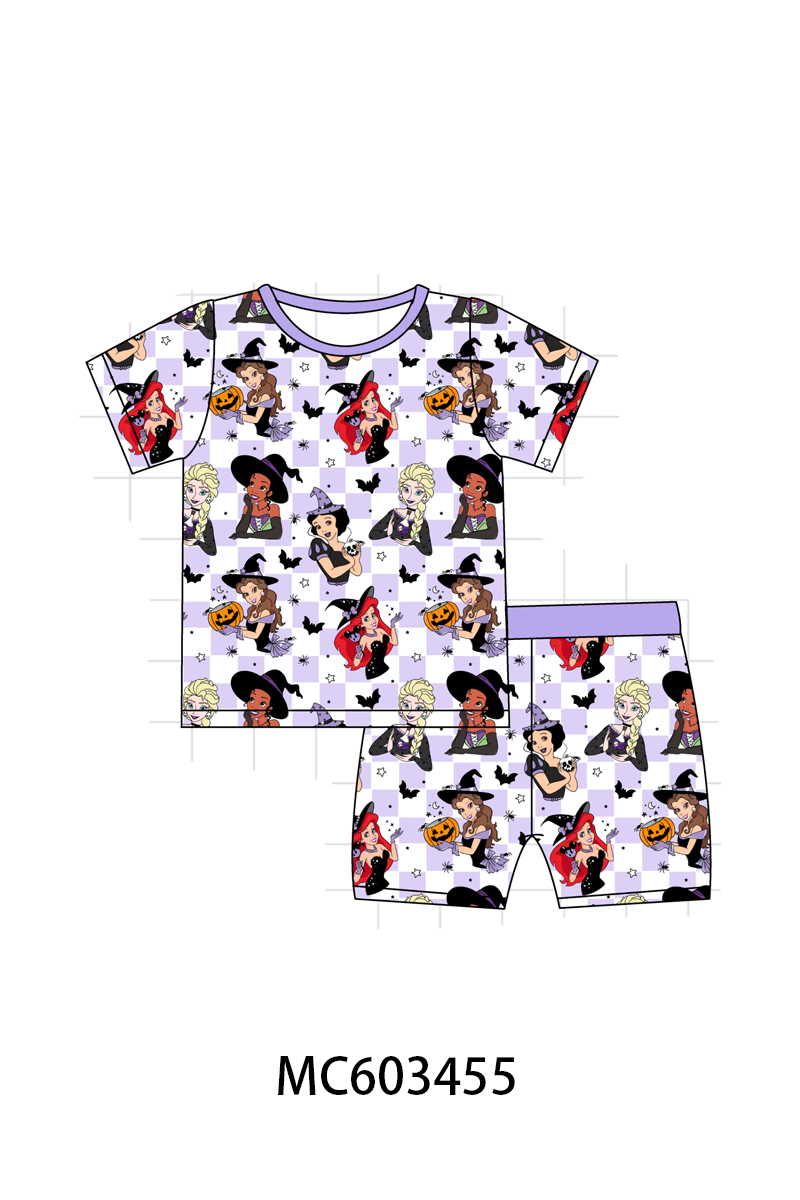 PO83 Purple halloween witch print bamboo checkered collection