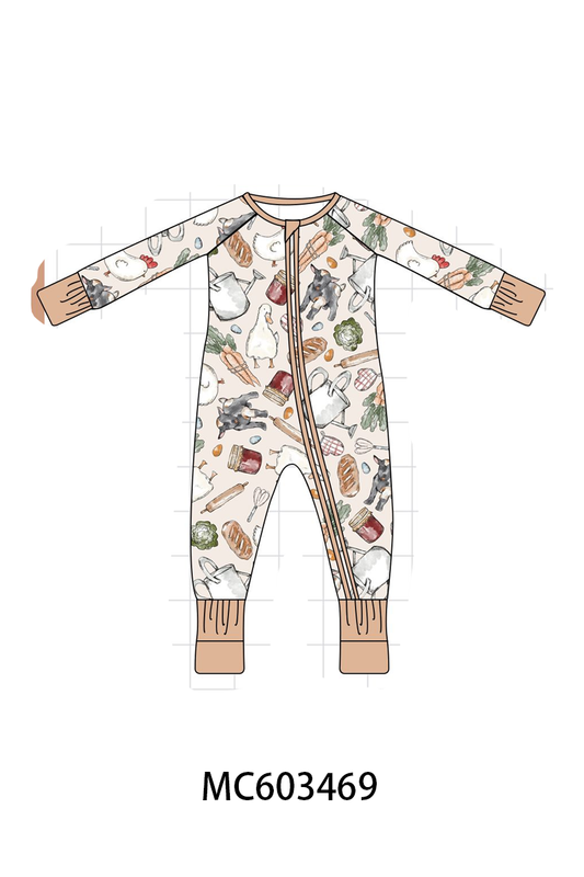 PO83 Beige farm print bamboo collection