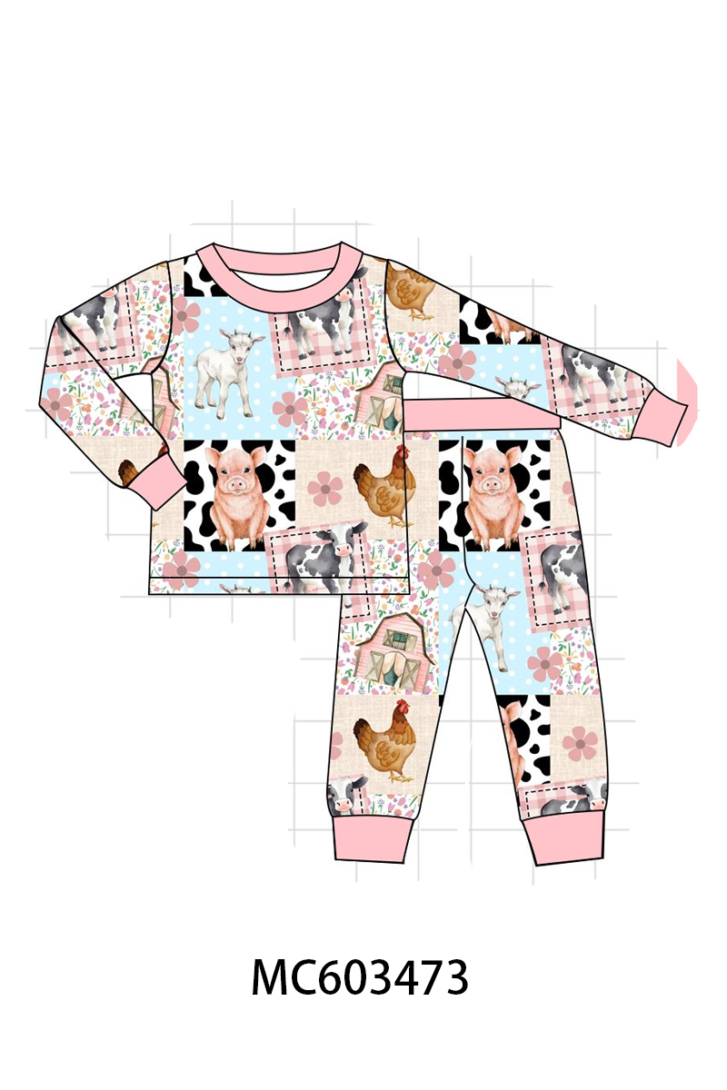 PO83 Pink farm print bamboo collection