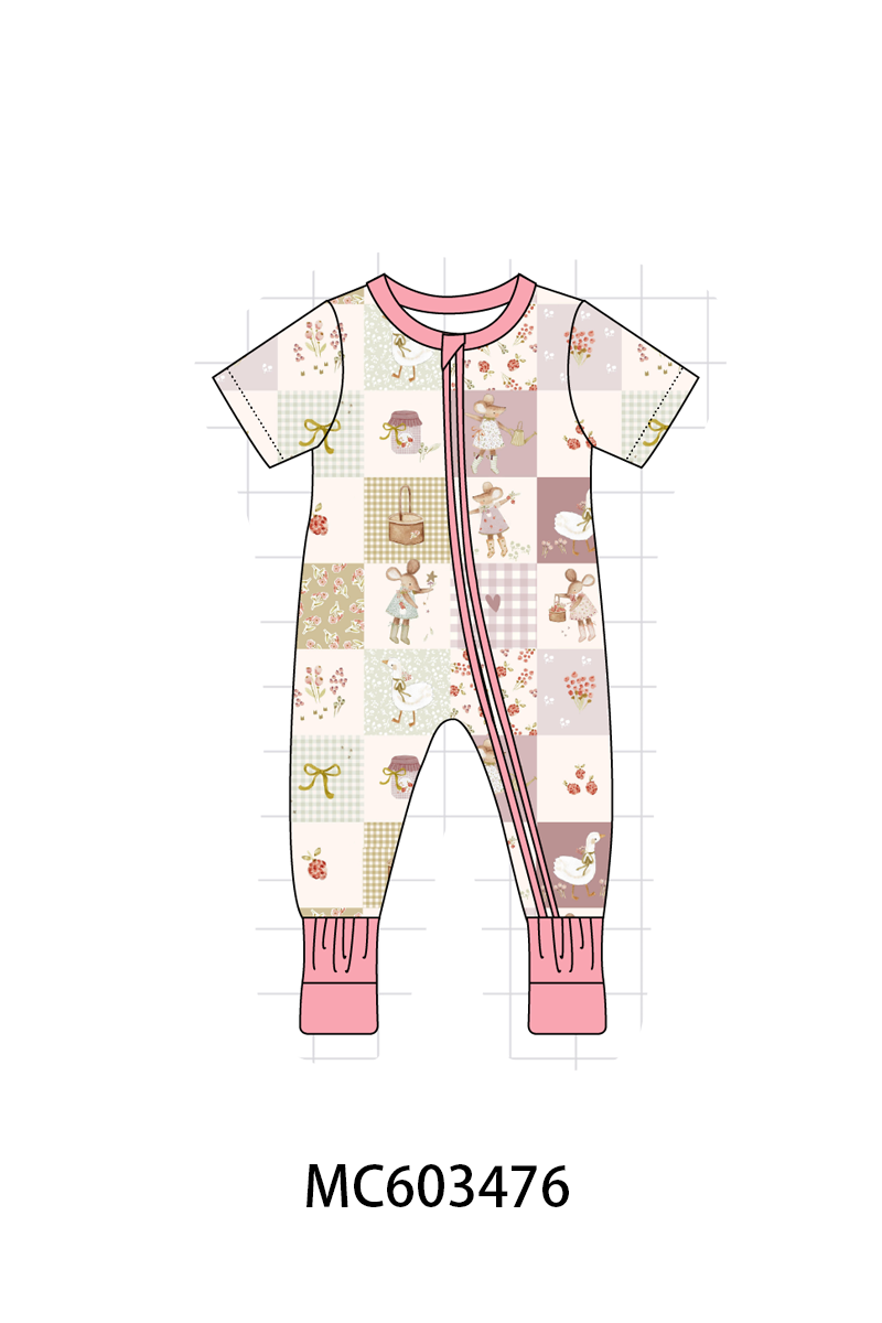 PO83 Pink goose bow checkered bamboo collection