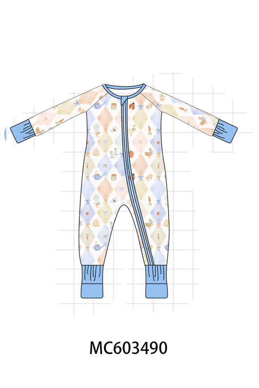 PO83 Blue chicken bow print bamboo collection