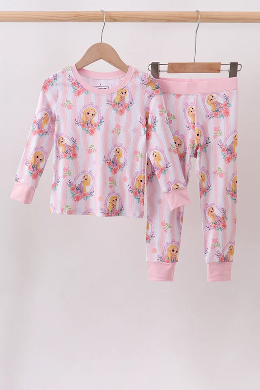 Pink princess stripe bamboo pajama set