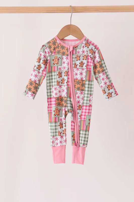 Pink Gingerbread Checkered Bamboo Romper