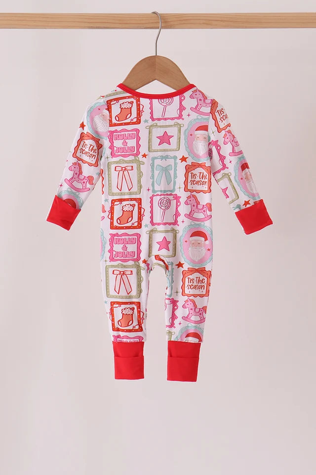 Red Santa Carousel Bamboo Romper