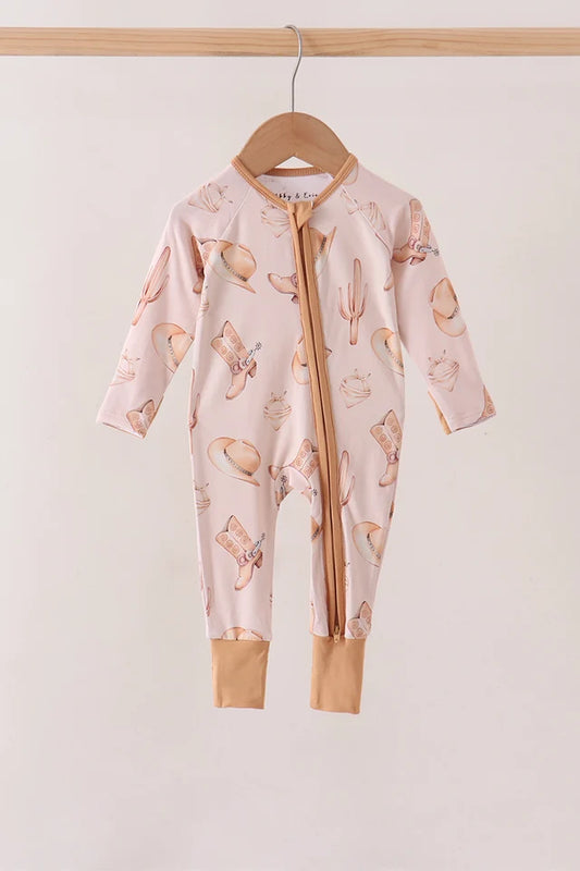 Khaki western boots bamboo zipper romper