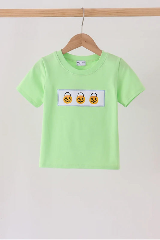 Green Jack-O-Lantern embroidery top