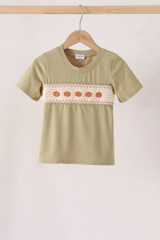 Sage pumpkin embroidery top