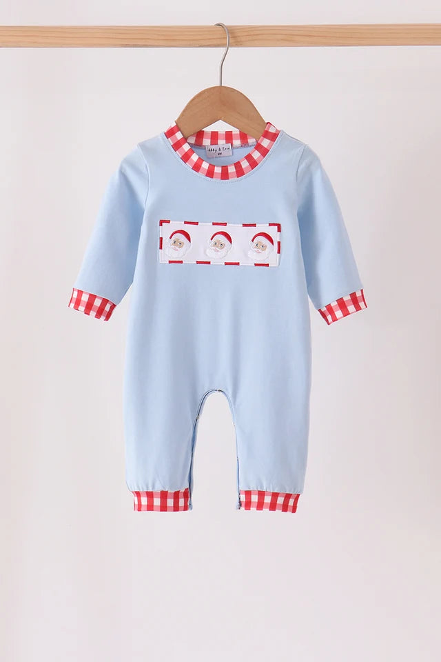 Blue Santa Claus Embroidery Romper