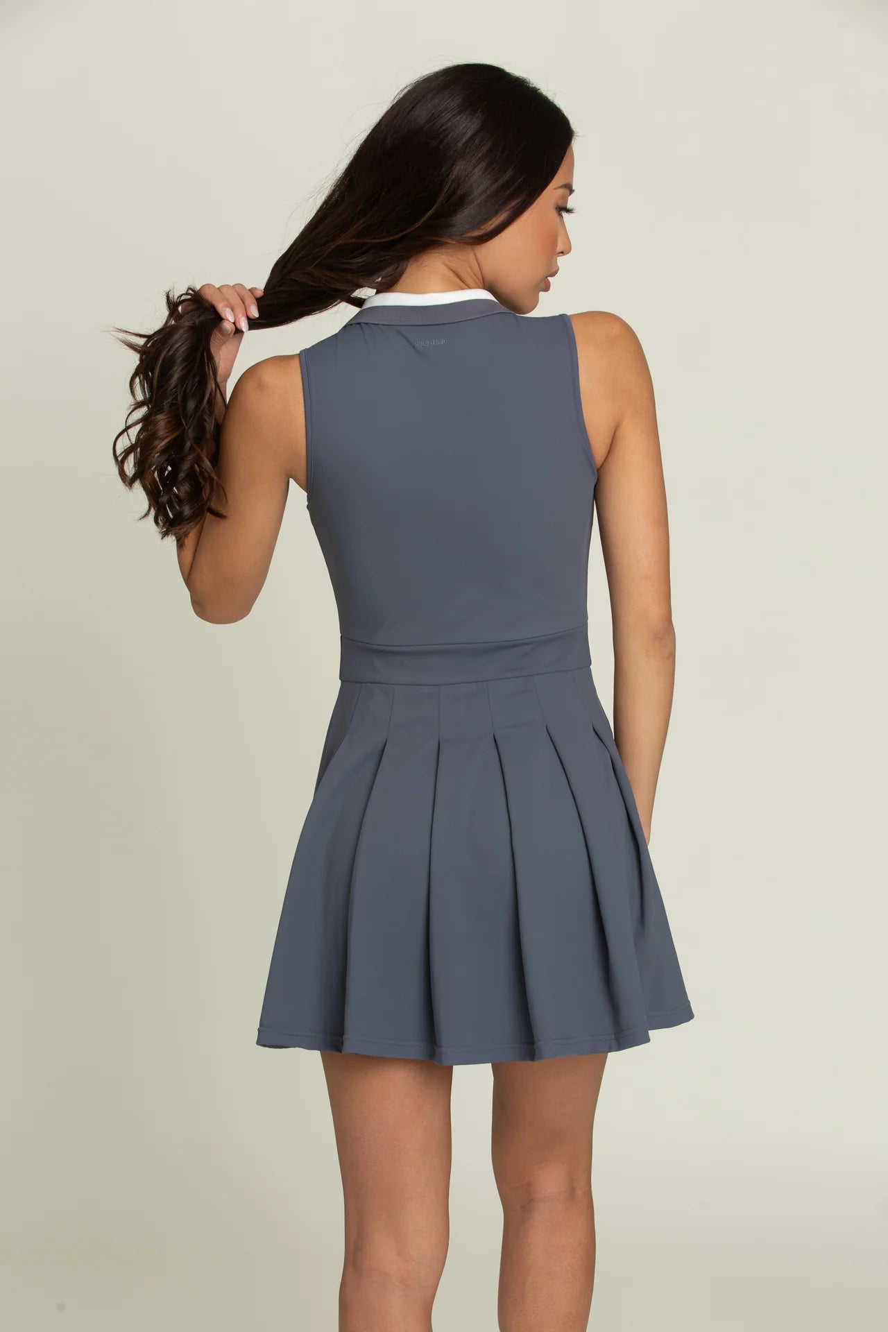 Navy Pleated Lined Collar Tennis Romper Dress (Gold Hinge)