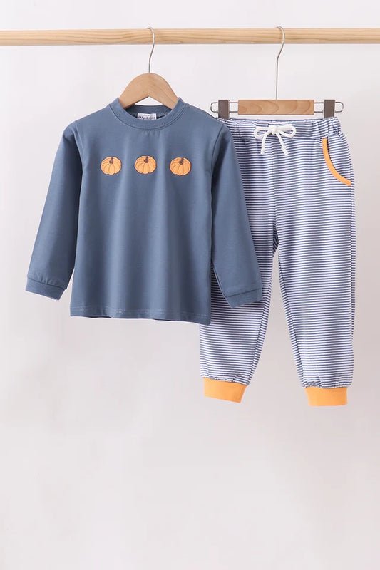 Teal pumpkin embroidery pants set
