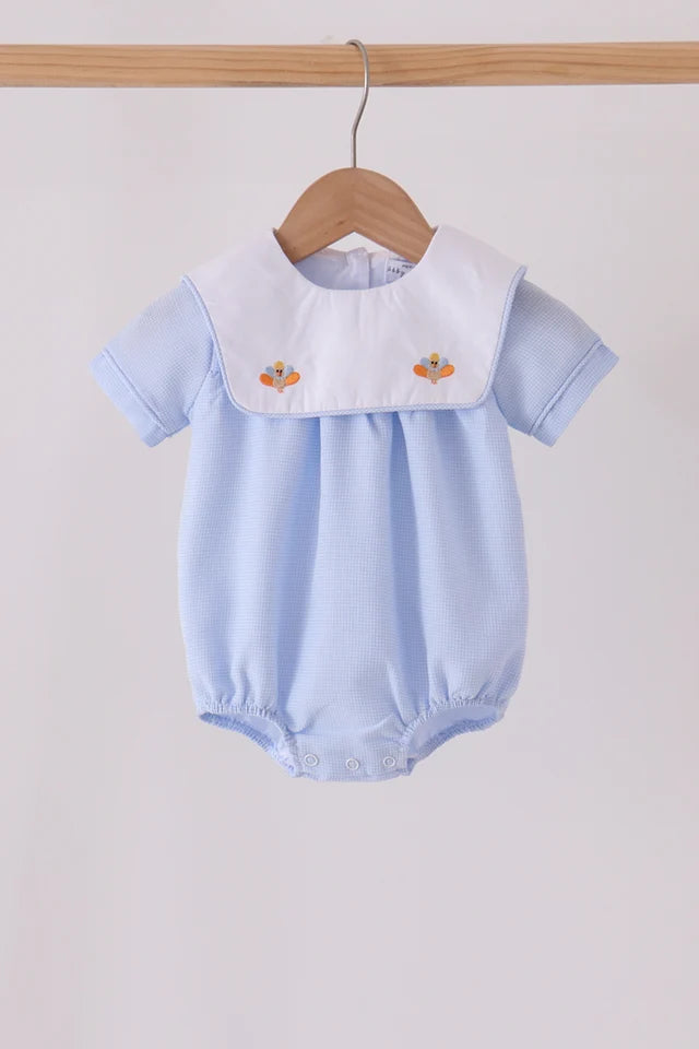 Blue turkey embroidery checkered bubble