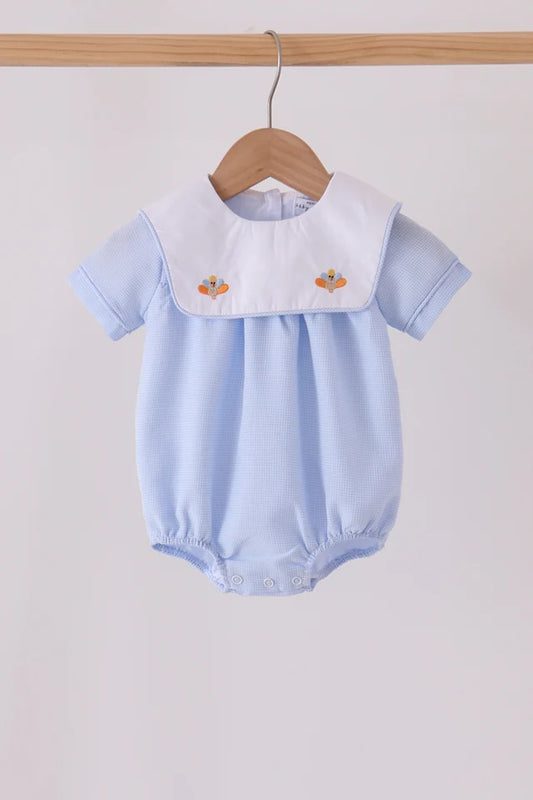 Blue turkey embroidery checkered bubble