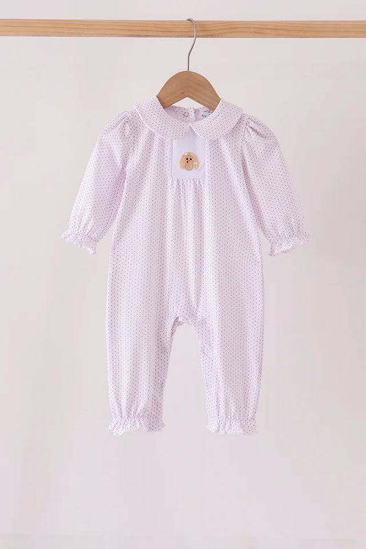 Pink dot turkey embroidery ruffle romper