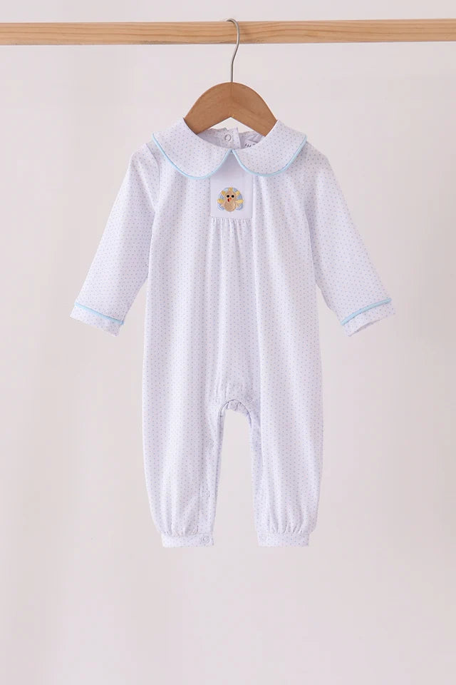 Blue dot turkey embroidery romper