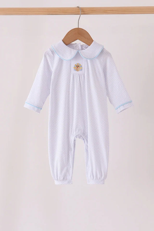 Blue dot turkey embroidery romper