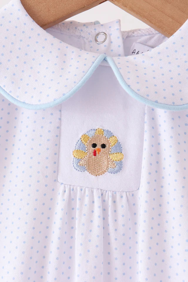 Blue dot turkey embroidery romper