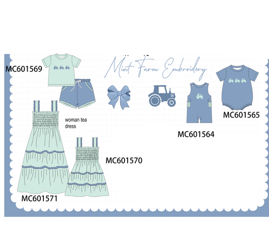 PO80 Mint farm excavator embroidery smocked collection 2