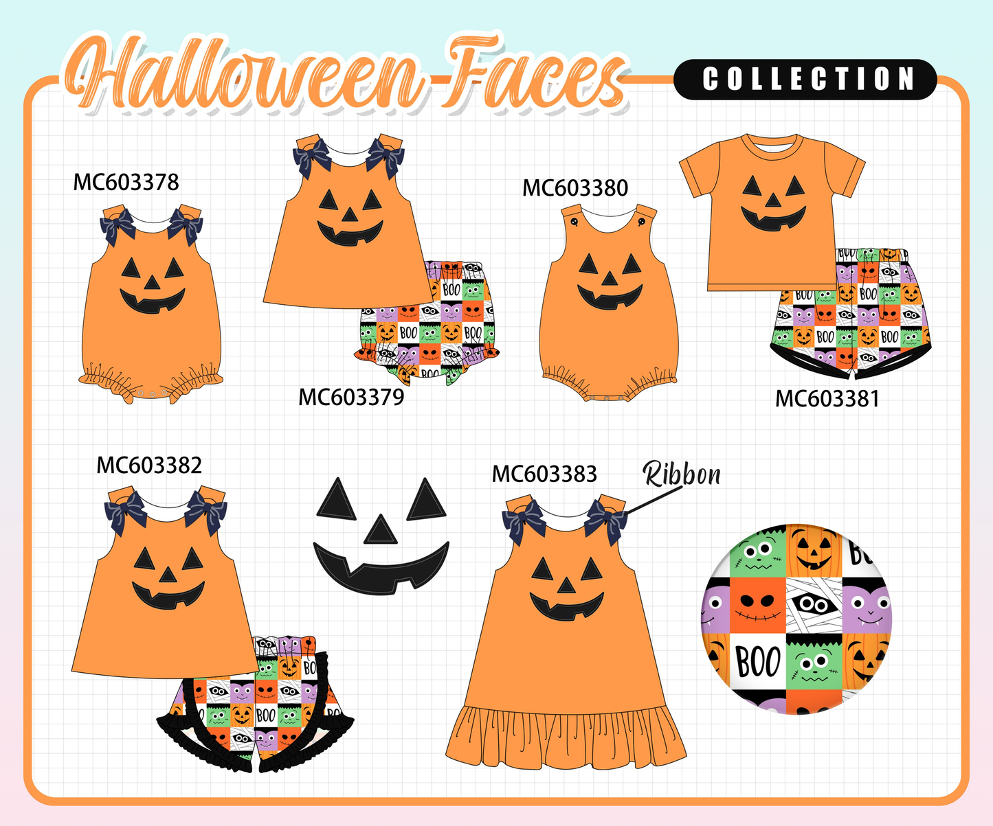 PO83 Orange halloween face applique collection