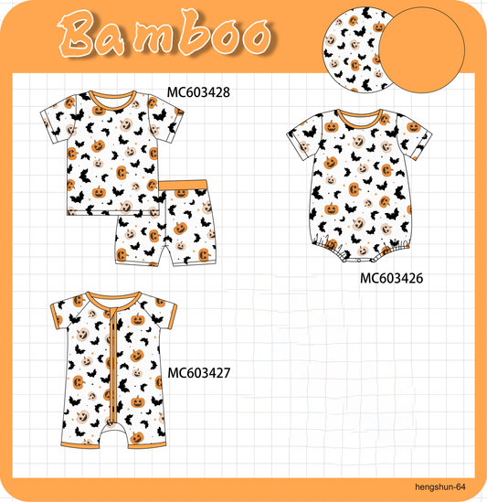 PO83 Orange halloween pumpkin bat print bamboo collection