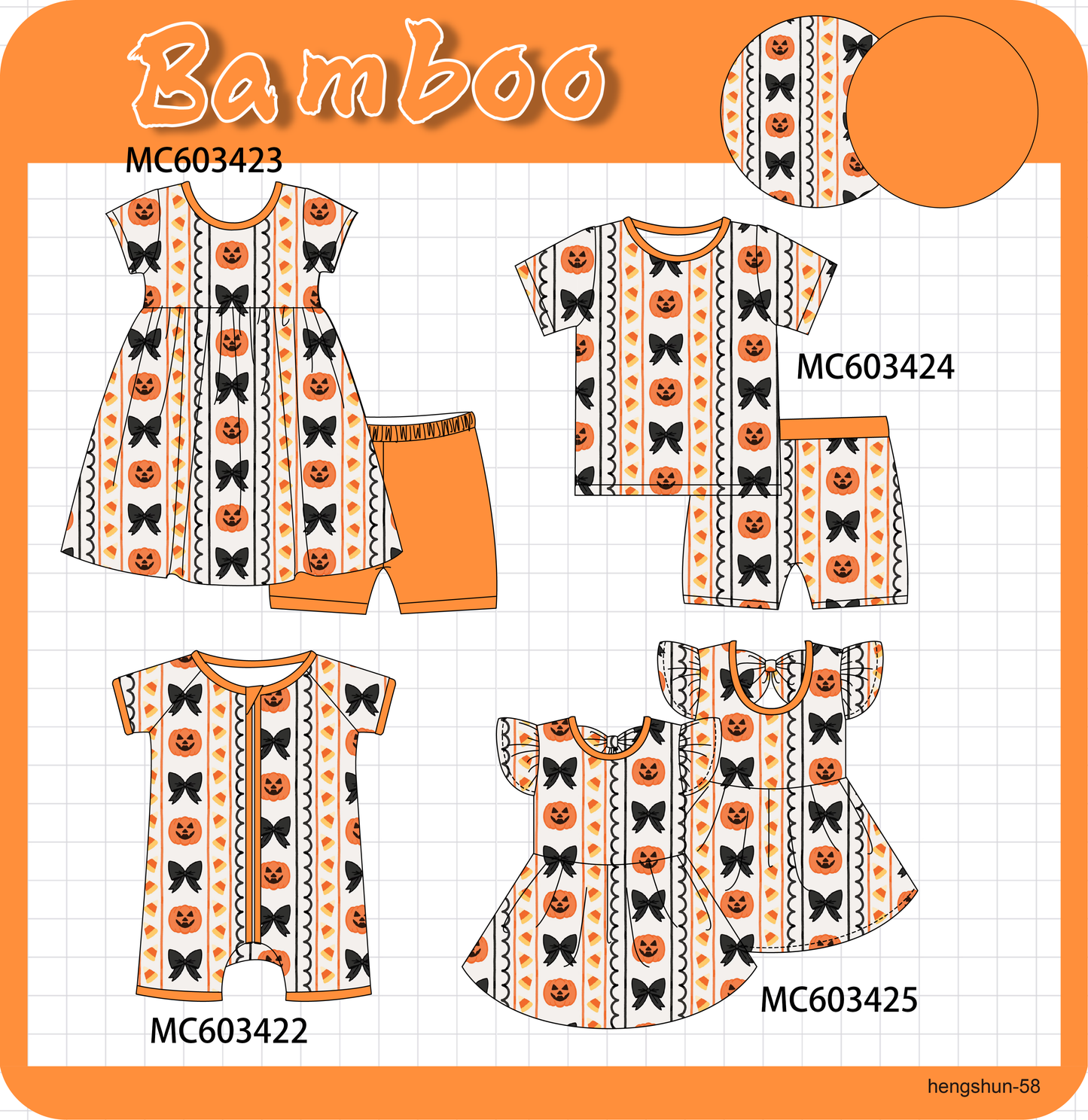 PO83 Orange halloween pumpkin candy bow print bamboo collection