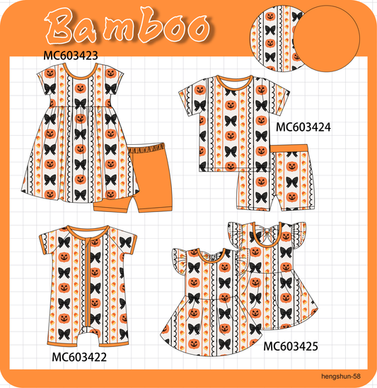 PO83 Orange halloween pumpkin candy bow print bamboo collection