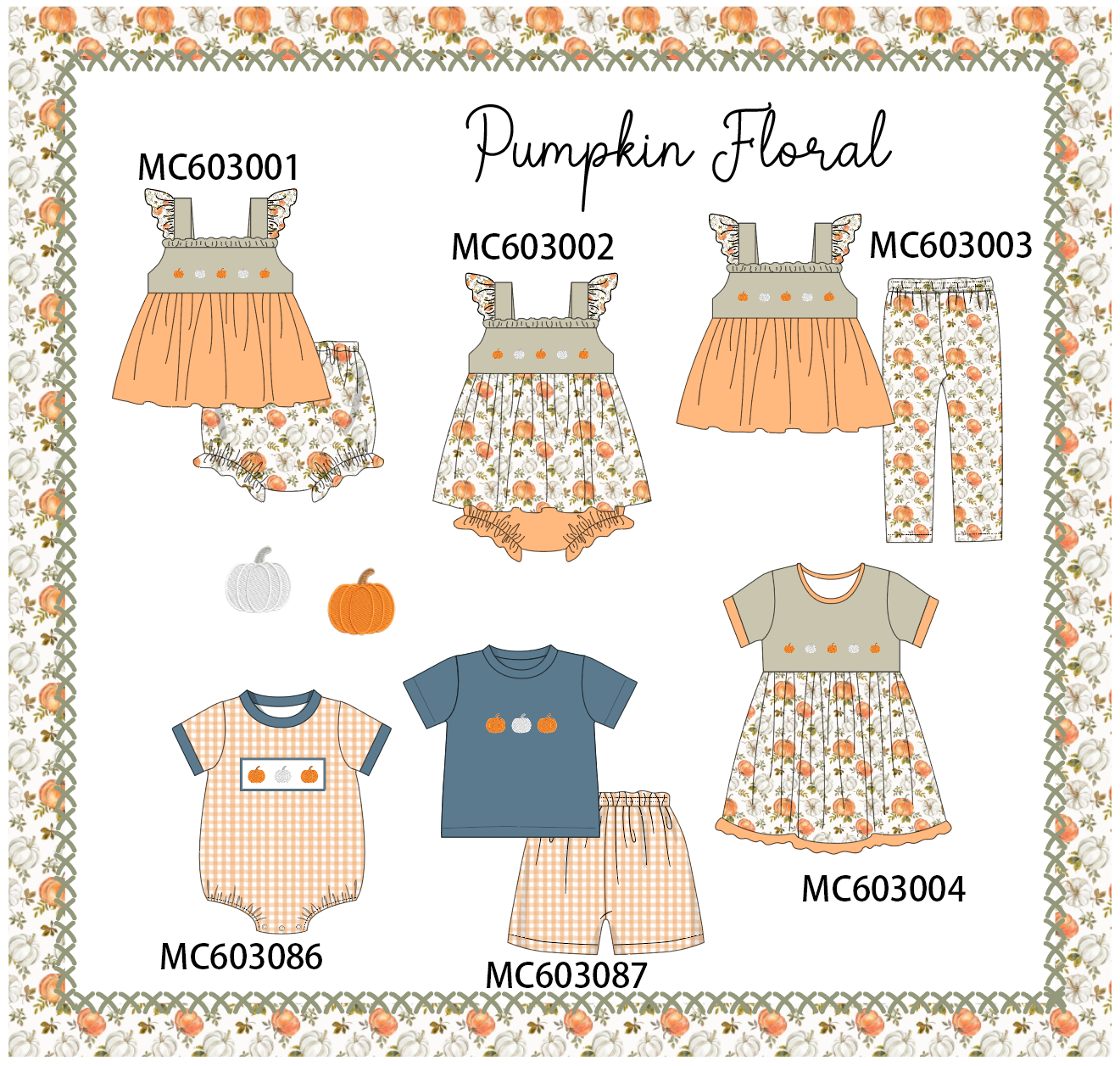 PO83 Orange pumpkin embroidery collection