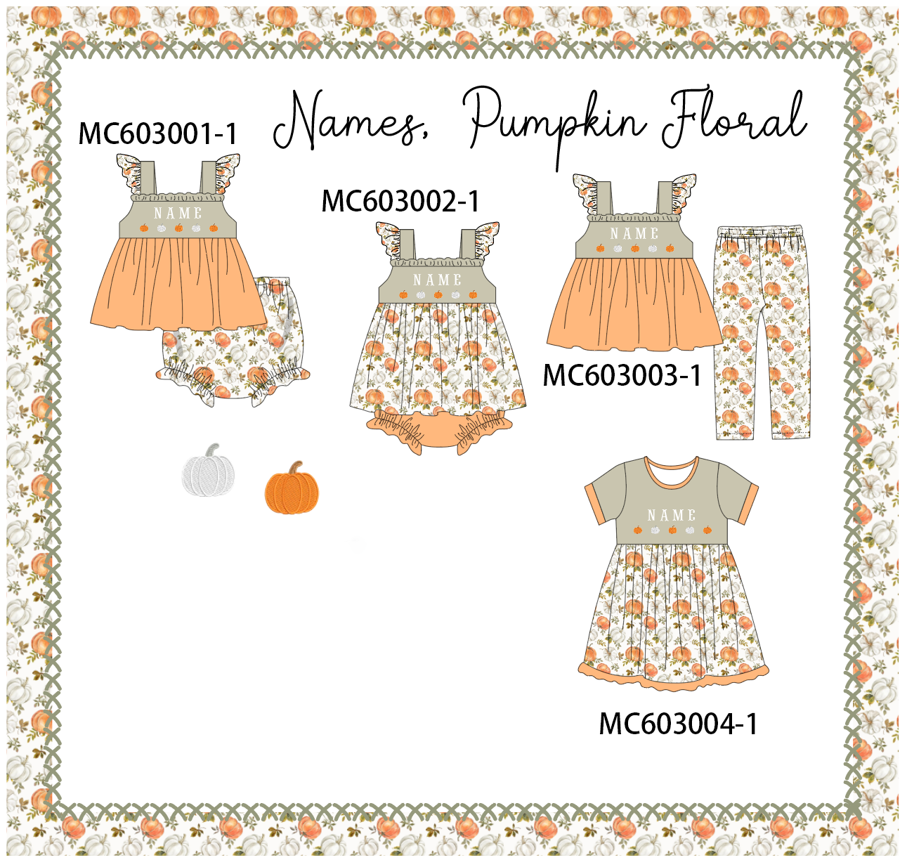 PO83 Orange pumpkin monogram embroidery collection