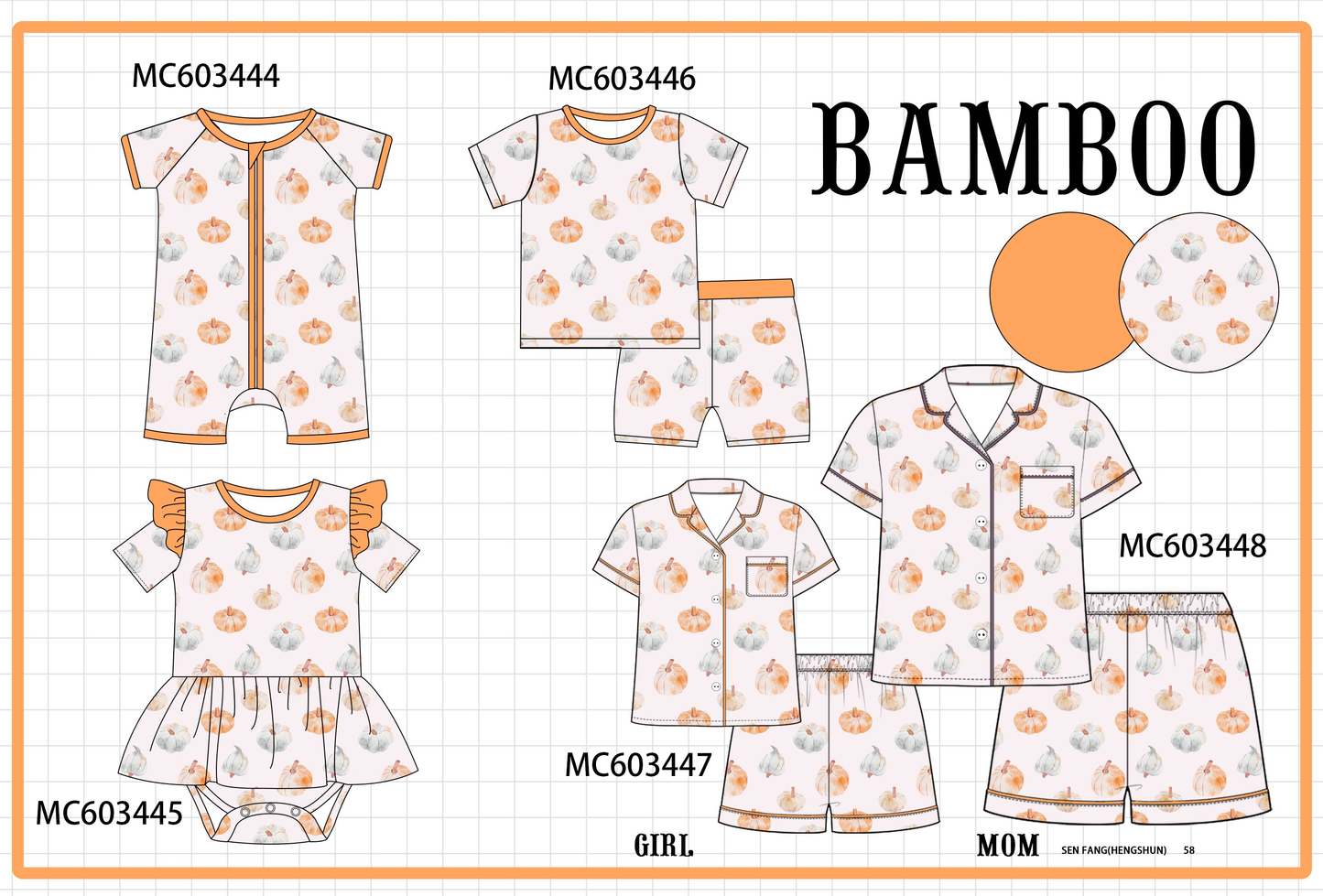 PO83 Orange pumpkin print bamboo collection