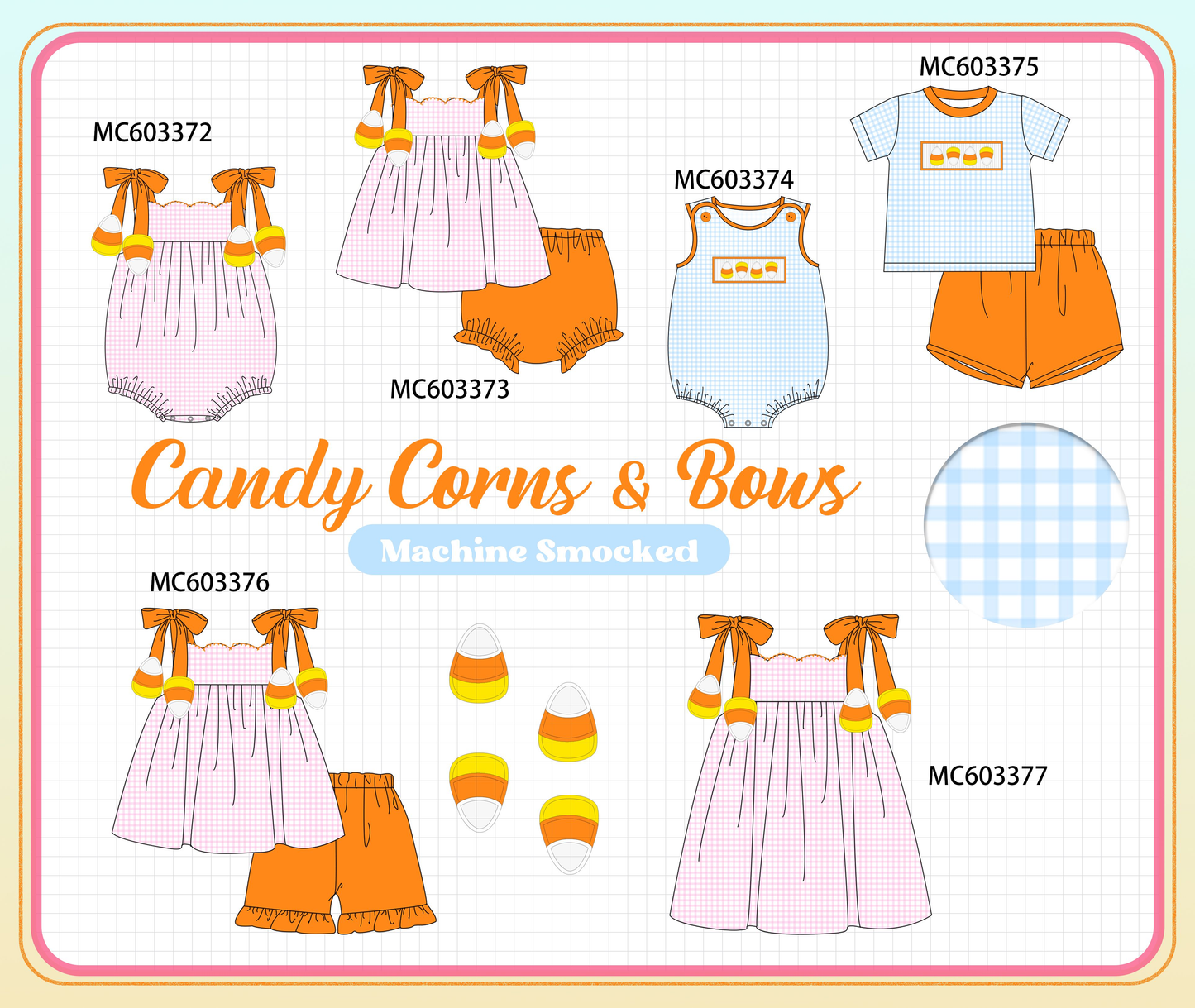 PO83 Pink&blue candy corns bow collection