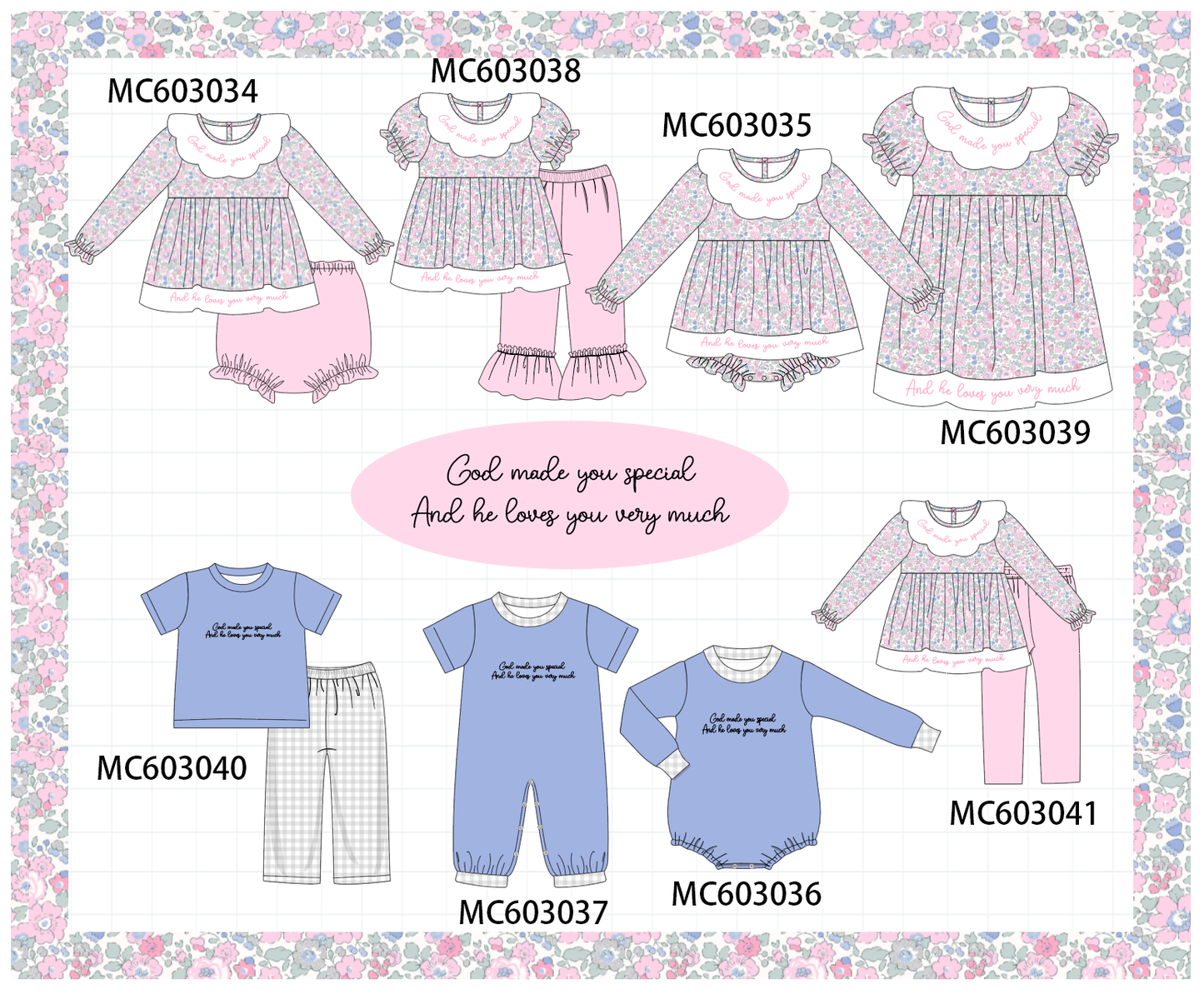 PO83 Pink&blue embroidery floral collection
