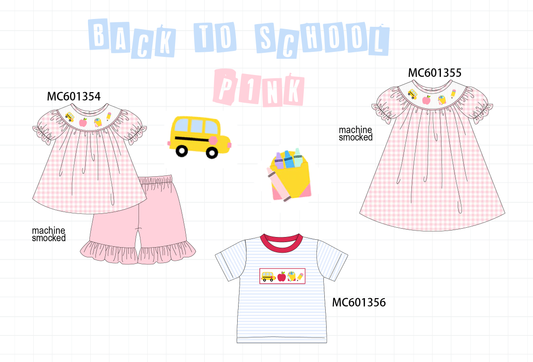 PO80 Pink back to school bus apple smocked collection