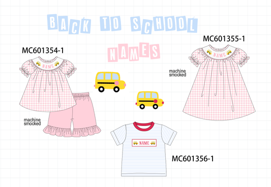 PO80 Pink back to school bus monogram smocked collection
