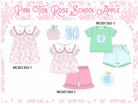 PO80 Pink back to school rose apple monogram embroidery collection