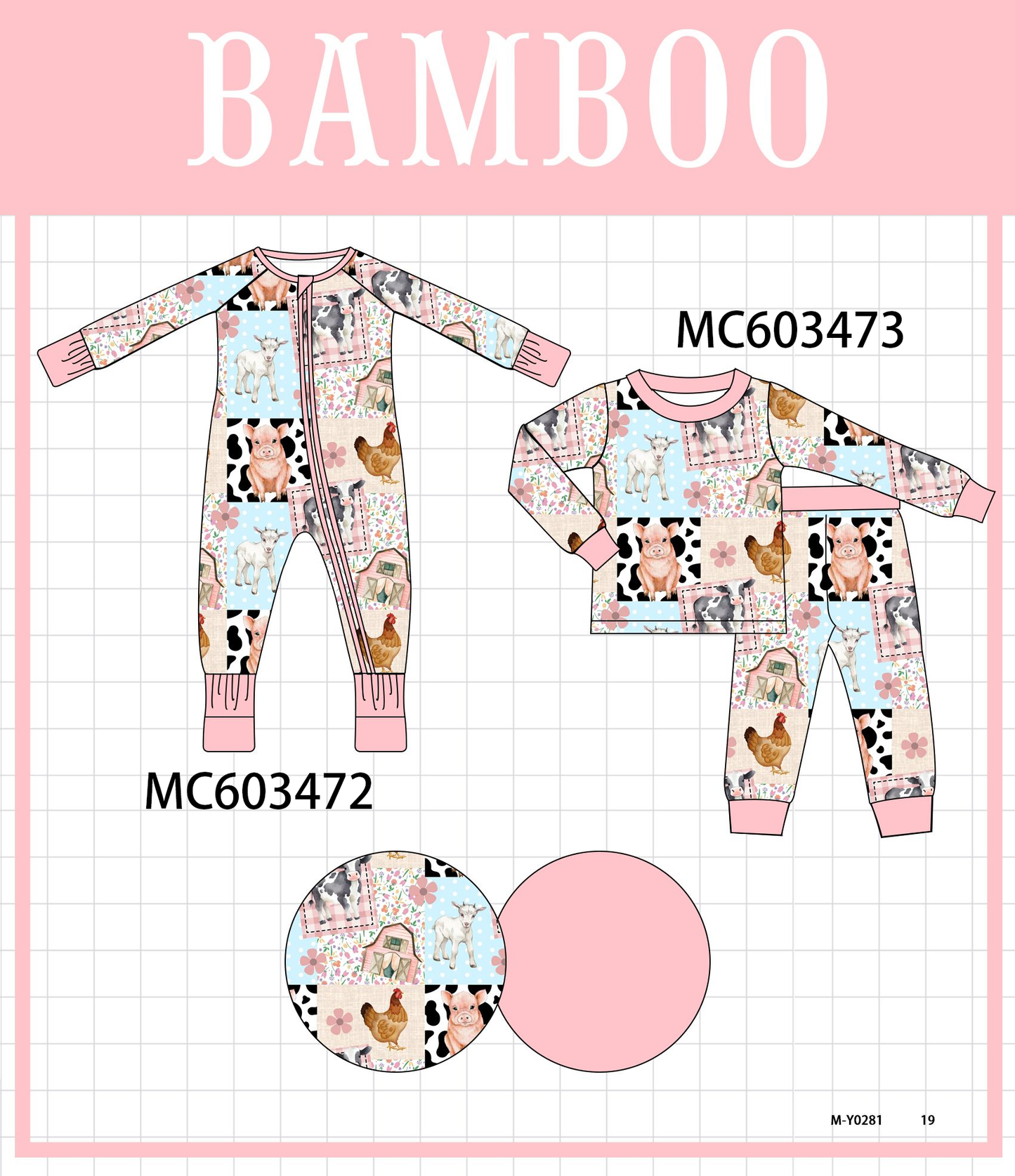 PO83 Pink farm print bamboo collection