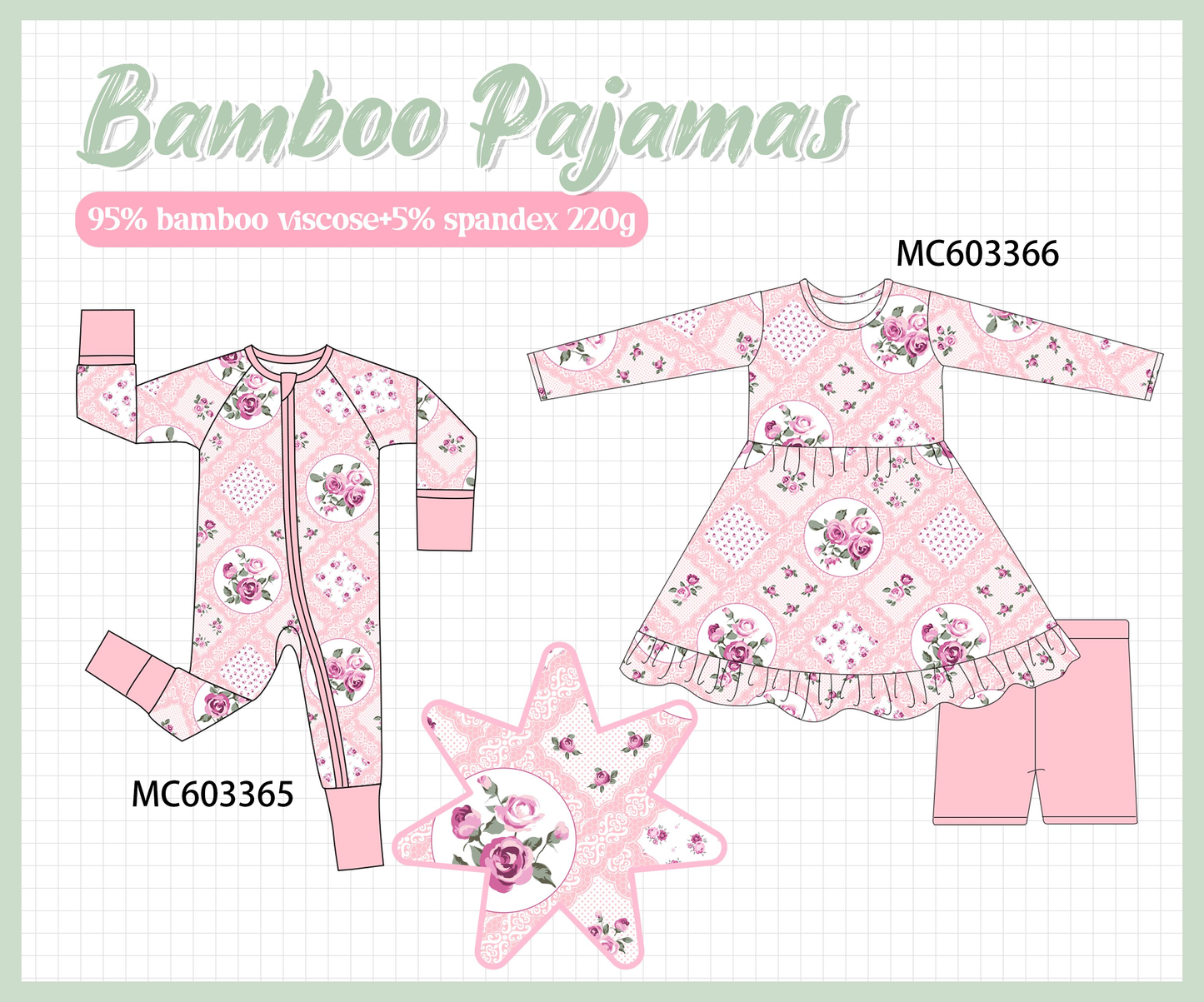 PO83 Pink floral print bamboo pajama collection