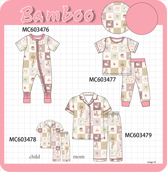 PO83 Pink goose bow checkered bamboo collection