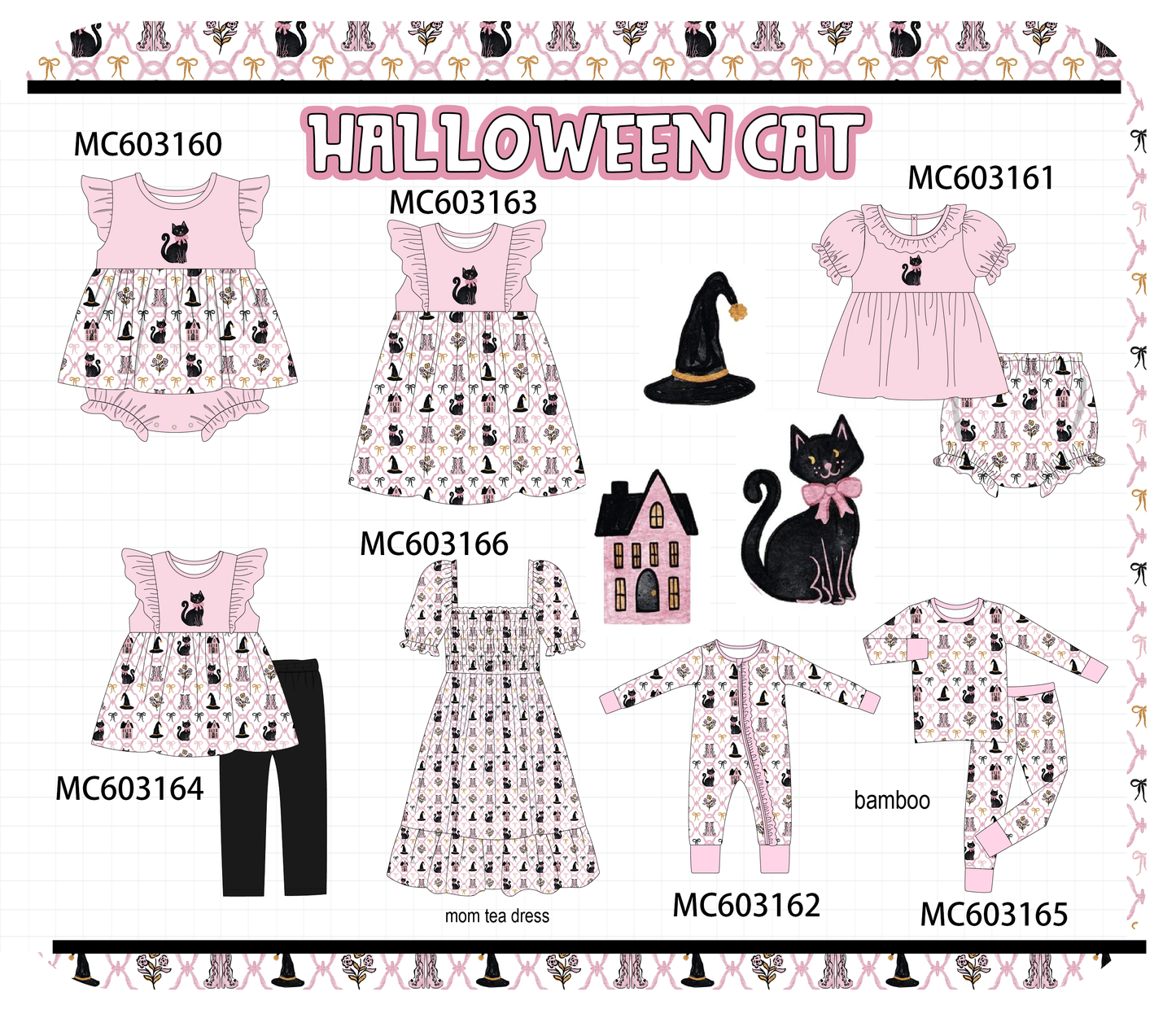 PO83 Pink halloween cat embroidery collection