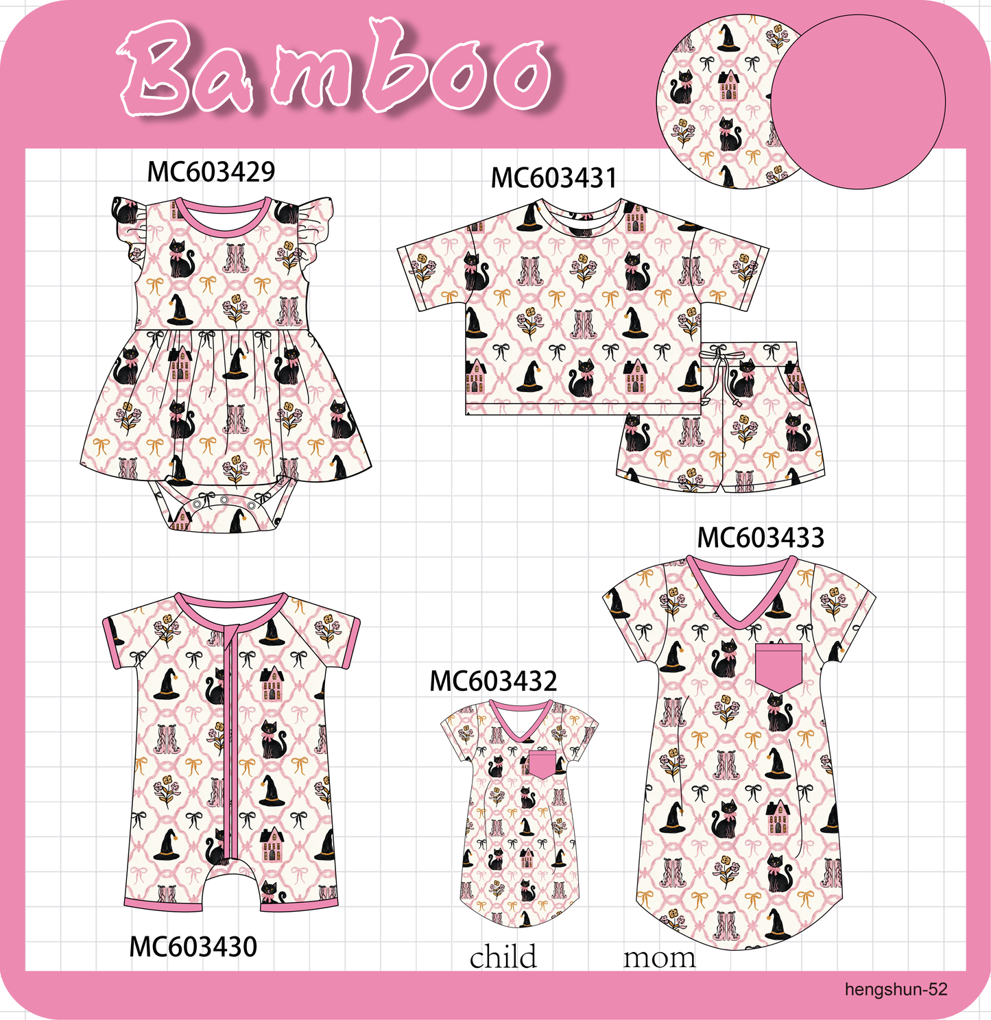 PO83 Pink halloween witch cat castle bamboo collection