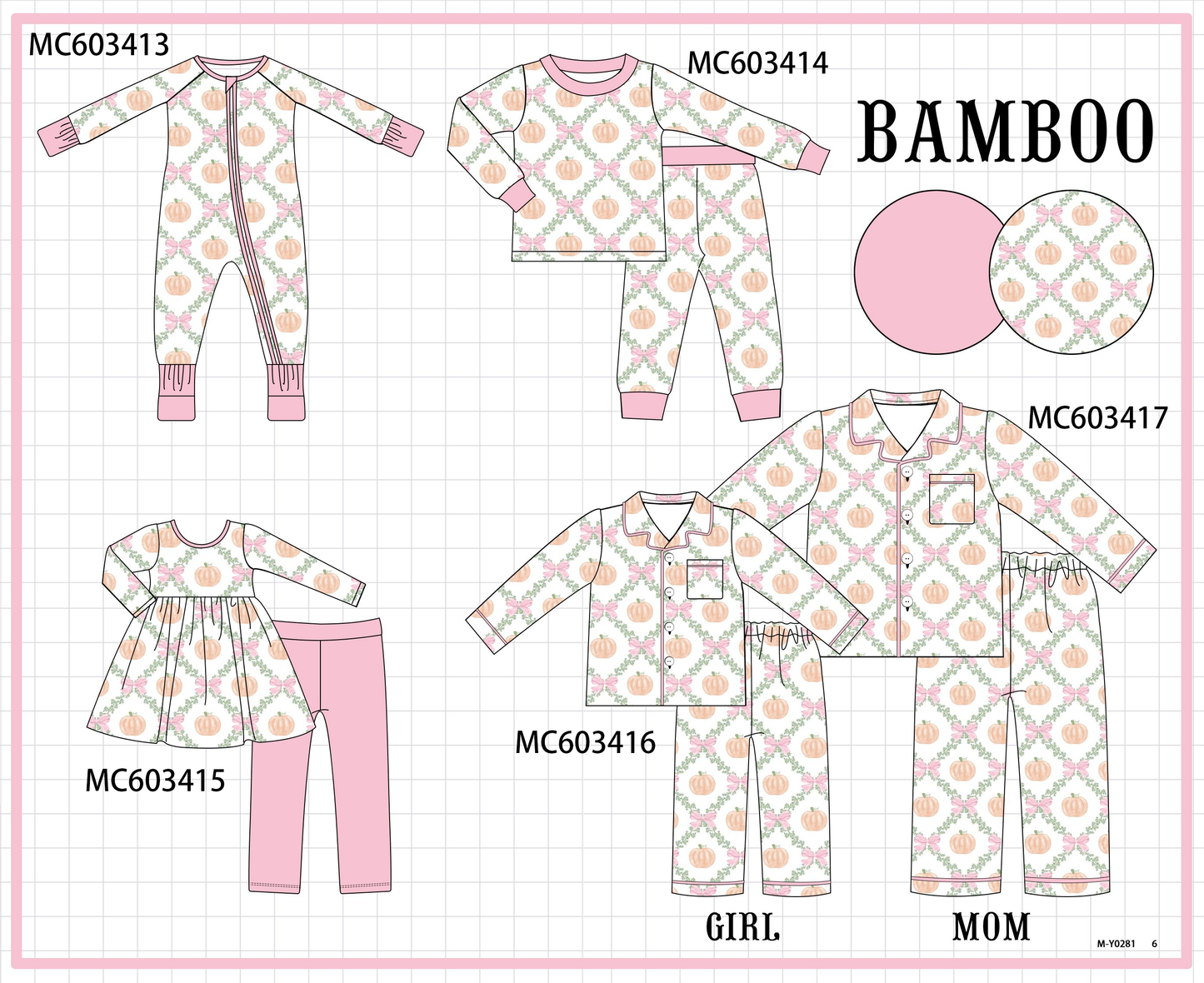 PO83 Pink pumpkin bow print bamboo collection